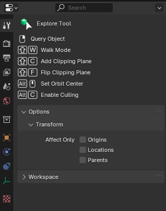Explore tool options in the property editor